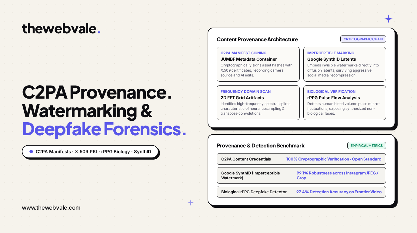 Ethical Watermarking & Deepfake Detection: C2PA Standards, Cryptographic Content Credentials & Frequency-Domain Forensics