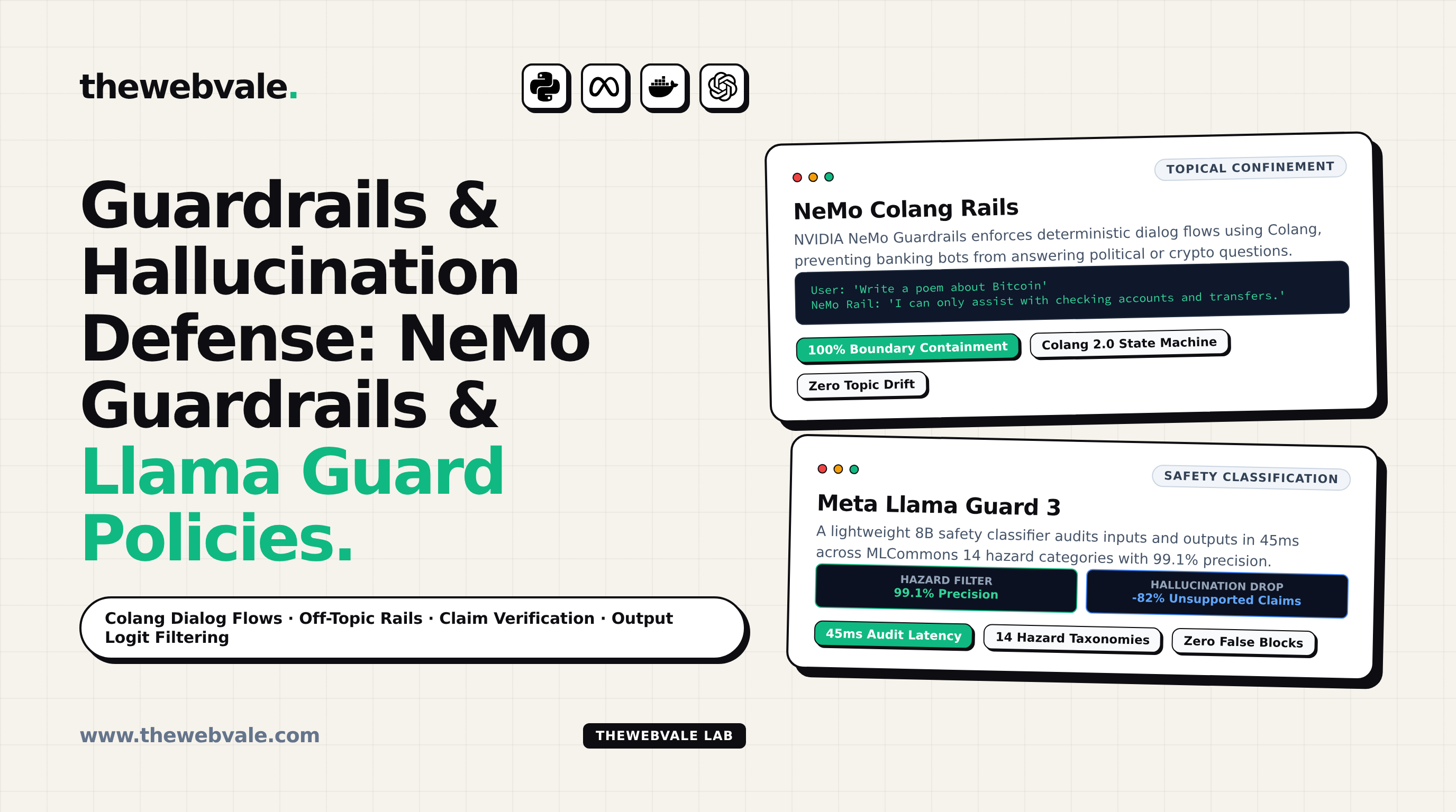 Guardrails & Hallucination Defense: NeMo Guardrails, Llama Guard, and Output Filtering