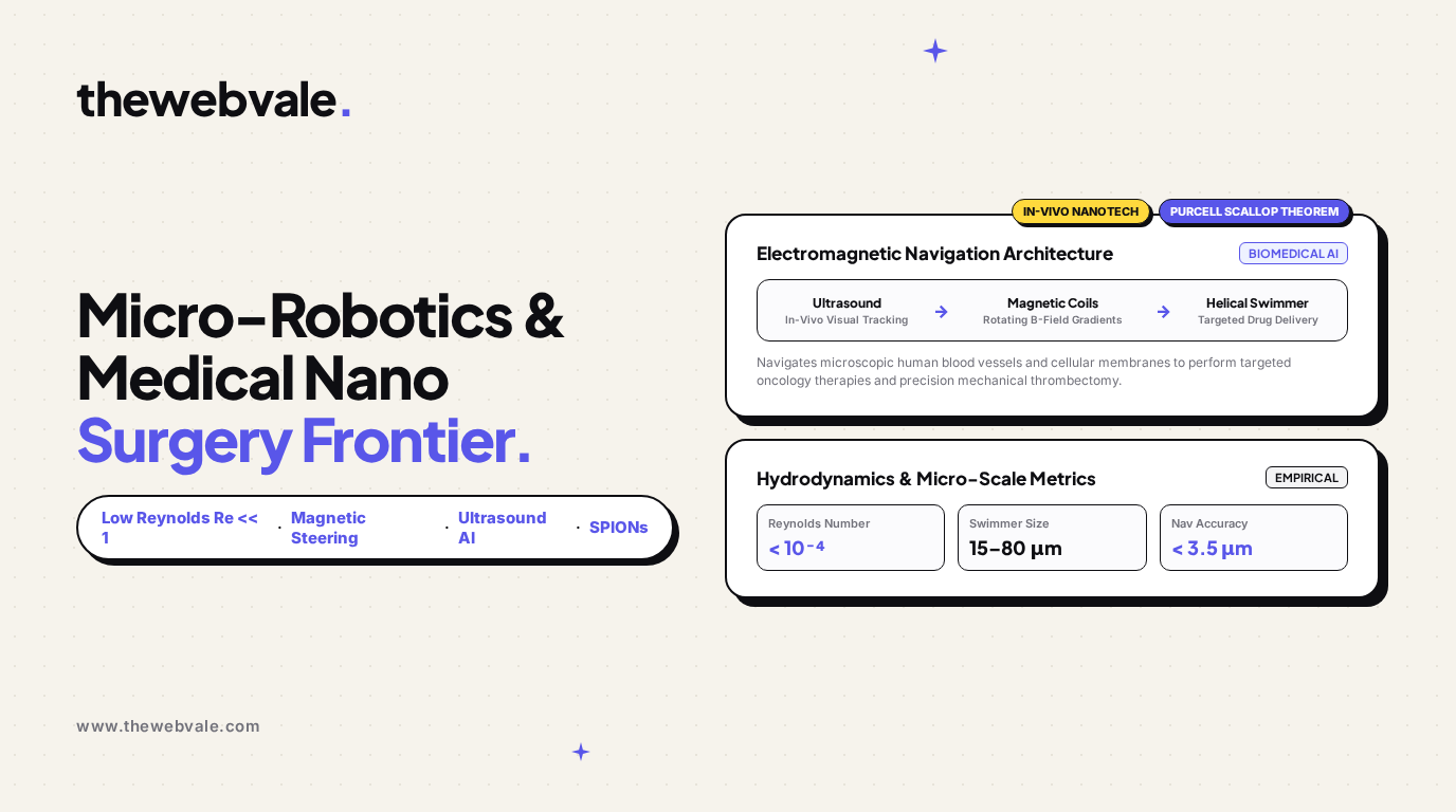Micro-Robotics & Medical Nanotechnology: Low Reynolds Hydrodynamics & AI-Navigated In-Vivo Surgery