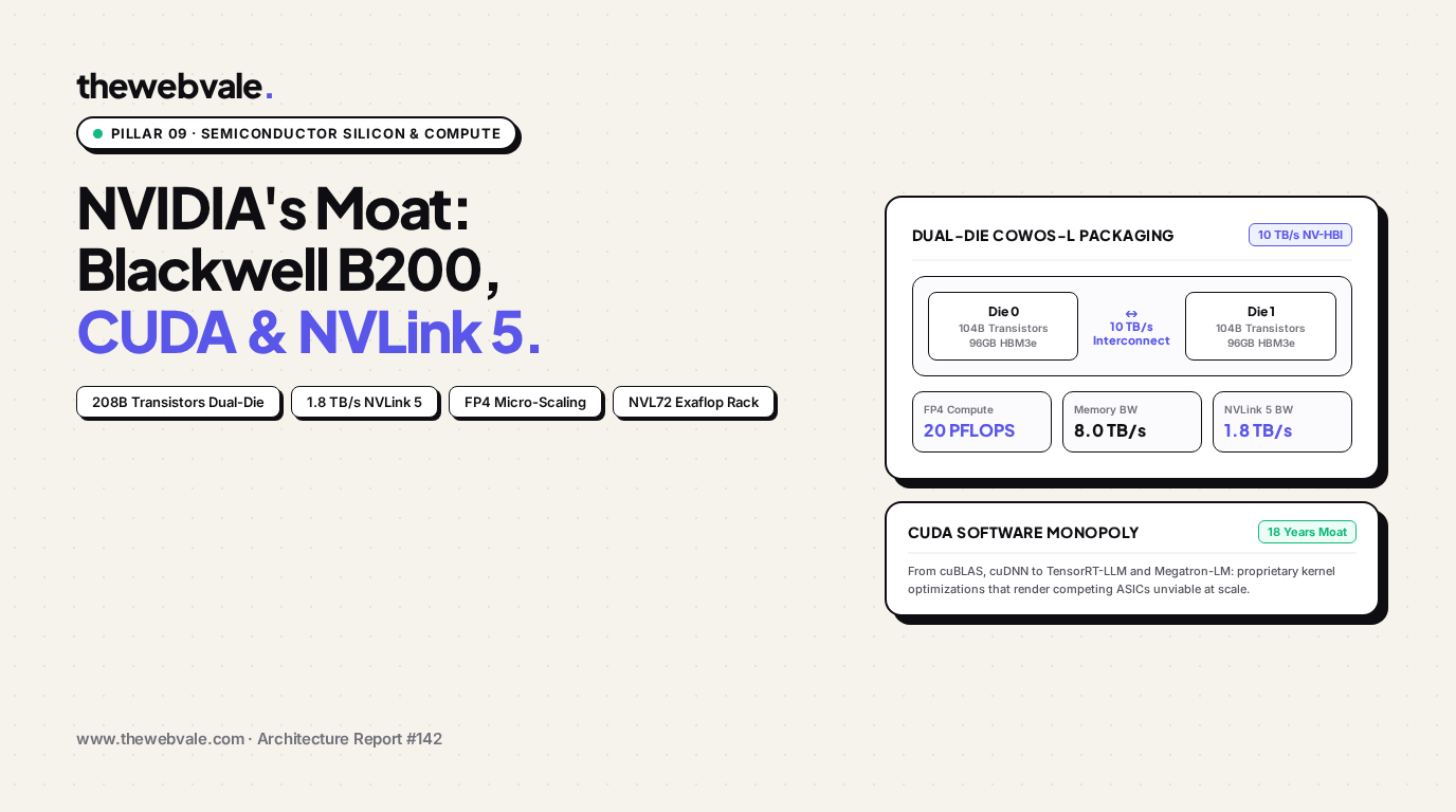 NVIDIA's Monopolistic Moat: Blackwell B200, CUDA Architecture & NVLink 5 Interconnects