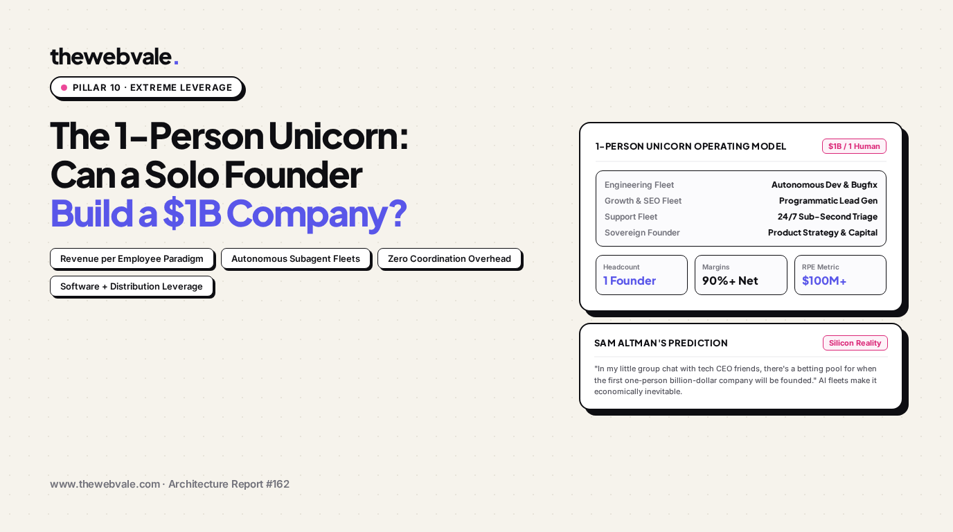 The 1-Person Unicorn: Can a Solo Developer Build a $1B Valuation Company Using AI Fleets?