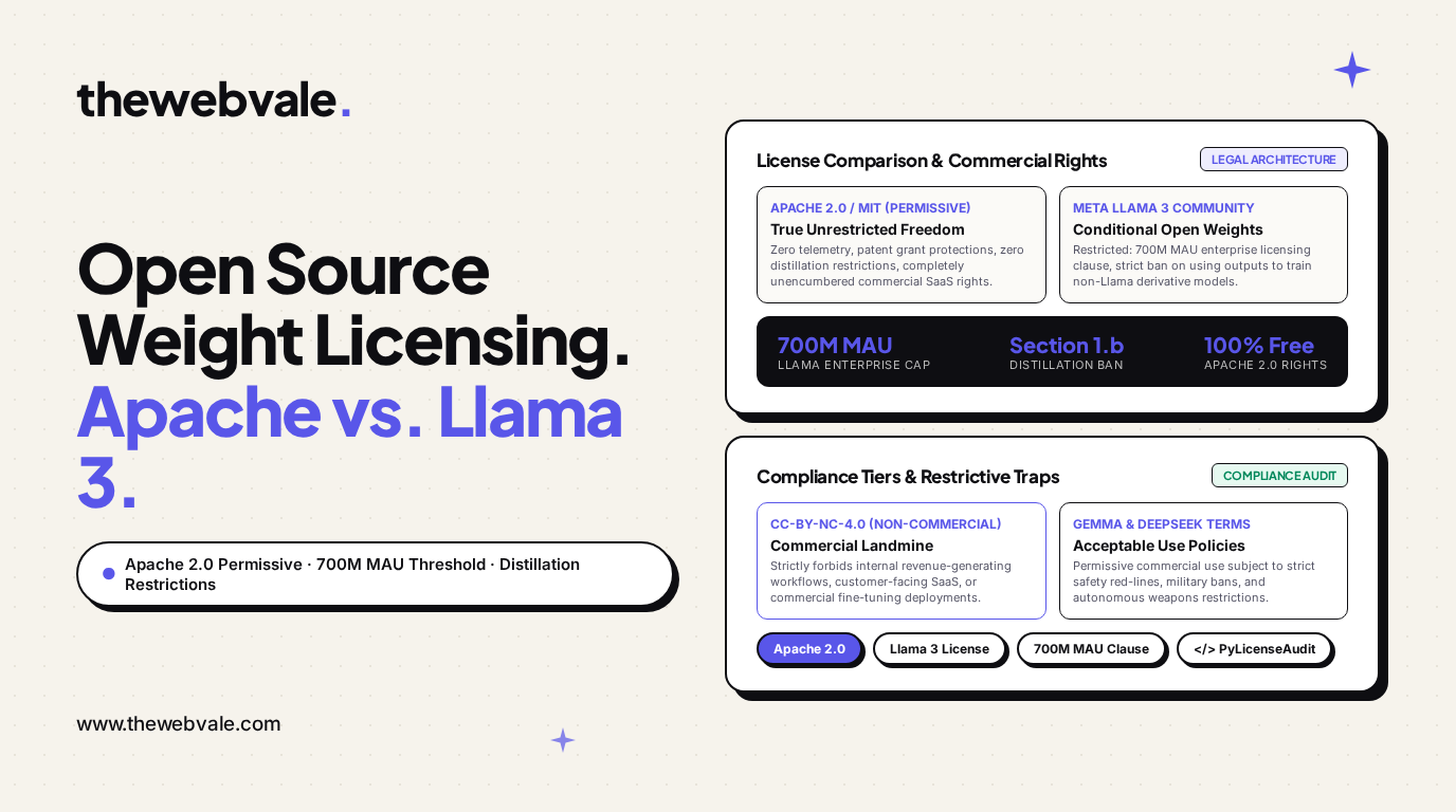 Open-Source Weight Licensing Decoded: Apache 2.0 vs. Meta Llama 3 Community License vs. Non-Commercial Tiers