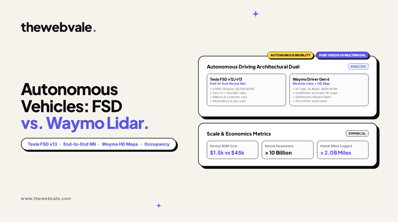 Autonomous Driving Architectures: Tesla FSD v12/v13 vs. Waymo Lidar & HD Maps