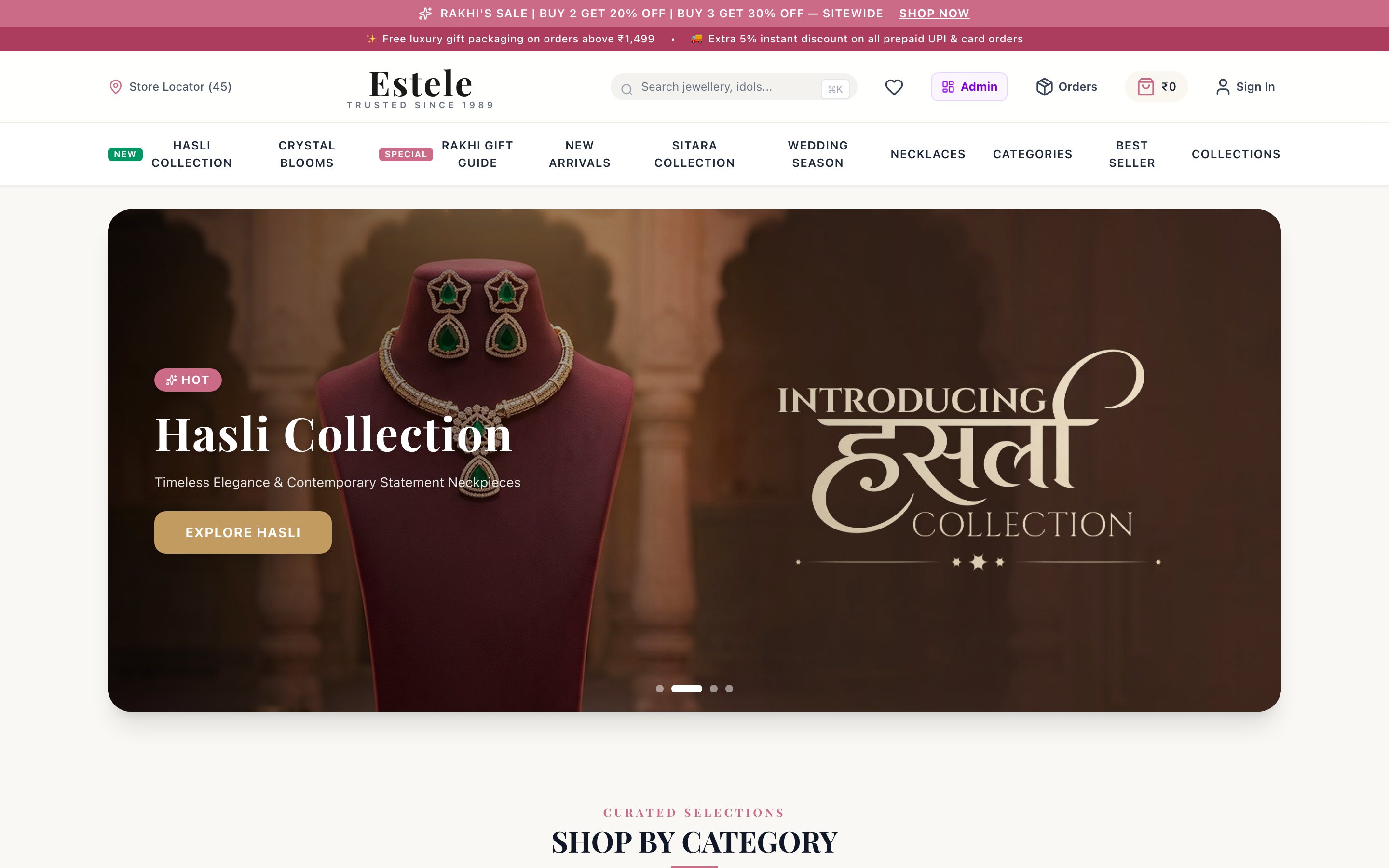 estele luxury ecommerce screenshot