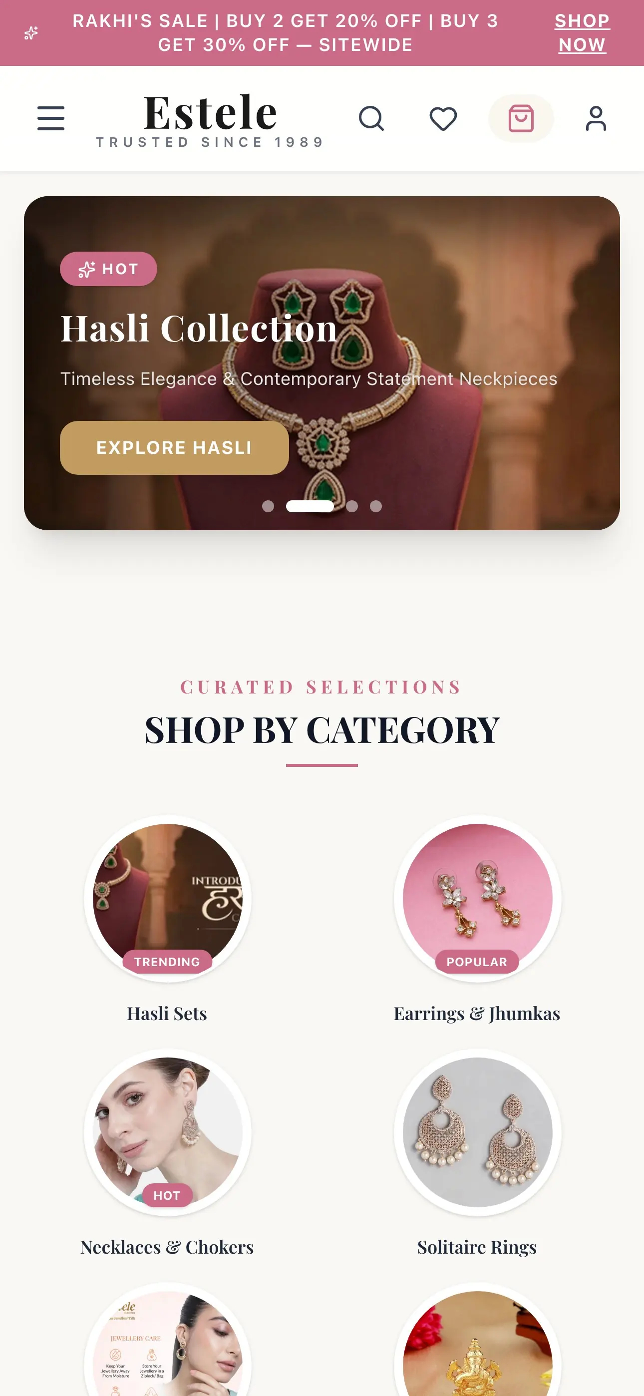 estele luxury ecommerce screenshot